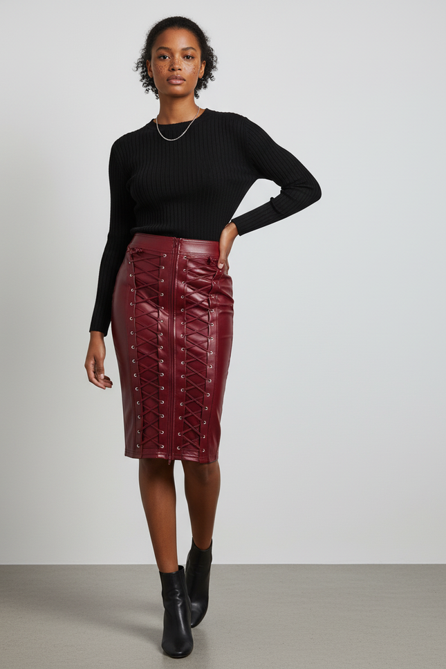 Jupe Crayon Cuir Rouge