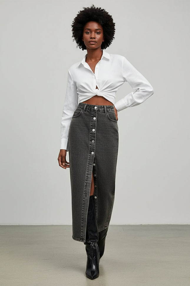 Jupe Crayon Jean Taille Haute