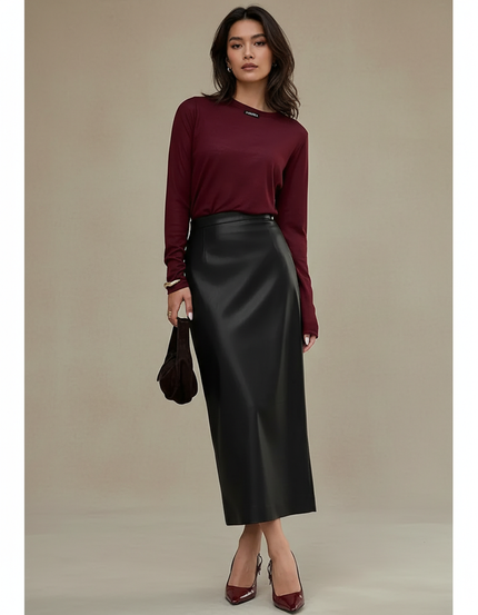 Jupe Crayon Simili Cuir Noir Élégante
