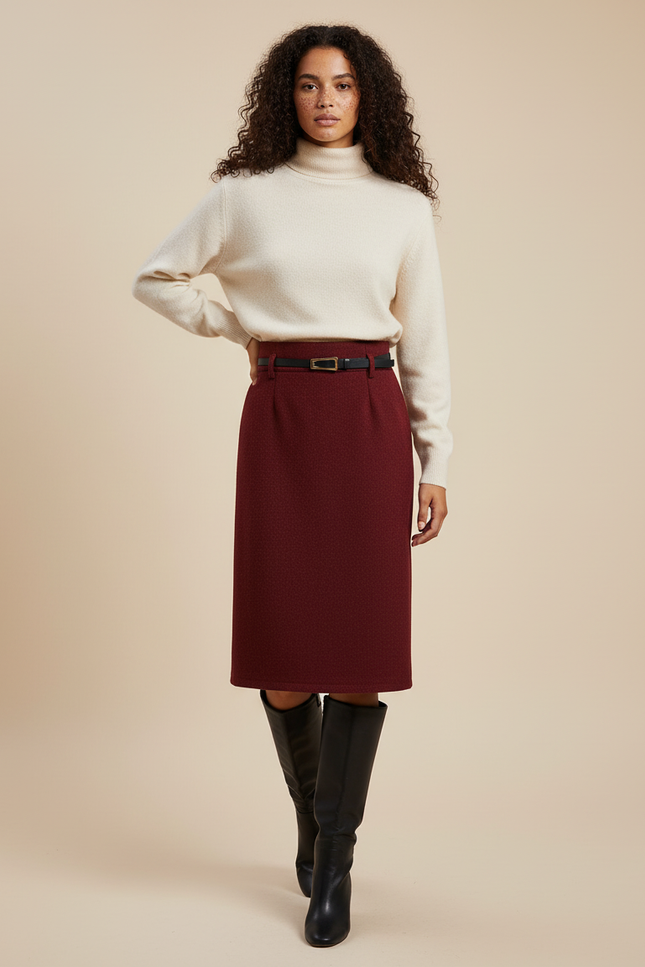 Jupe Crayon Laine Bordeaux Élégante
