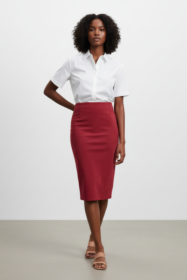 Jupe Crayon Daim Bordeaux Élégante