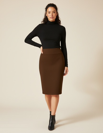 Jupe Crayon Marron Taille Haute Élégante