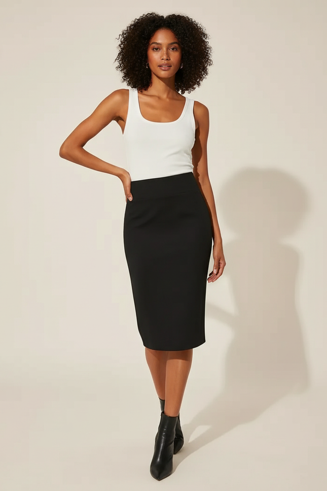 Jupe Crayon Noire Taille Haute Décontractée