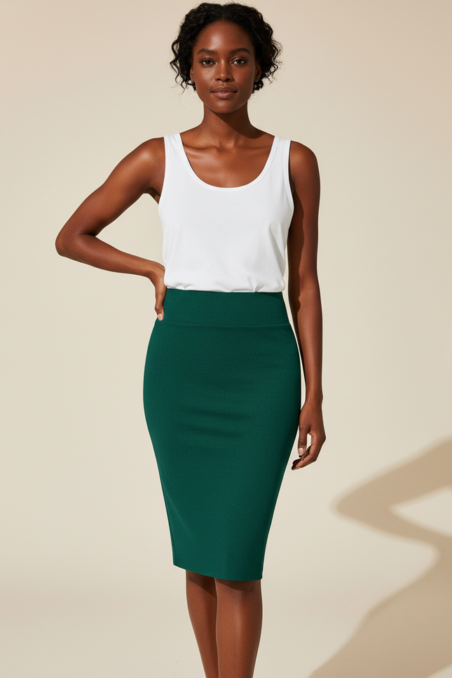 Jupe Crayon Vert Foncé Taille Haute Élégante