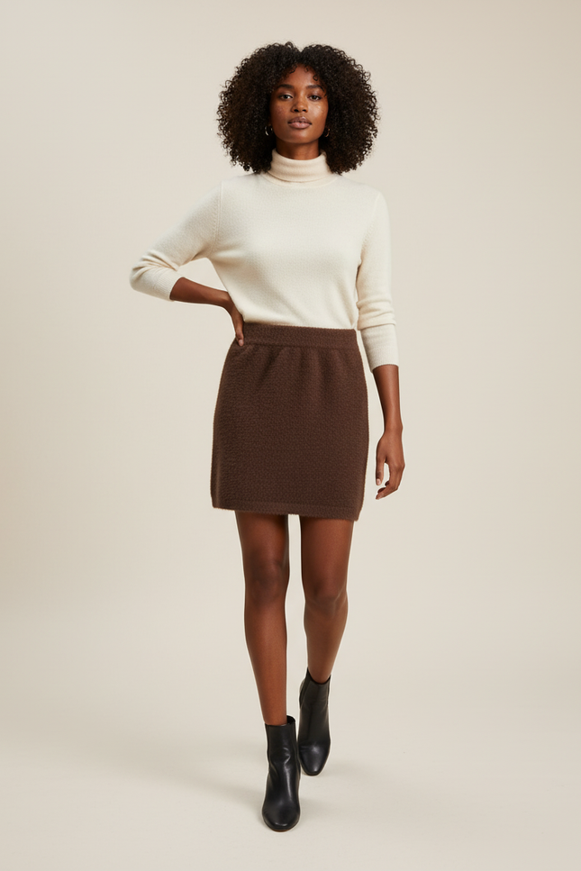 Jupe Crayon Marron Tricot Élégante