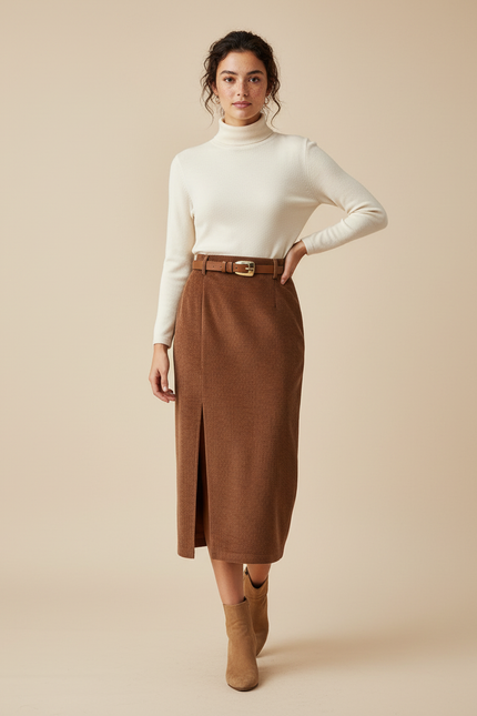 Jupe Crayon Velours Côtelé Fendue Chic