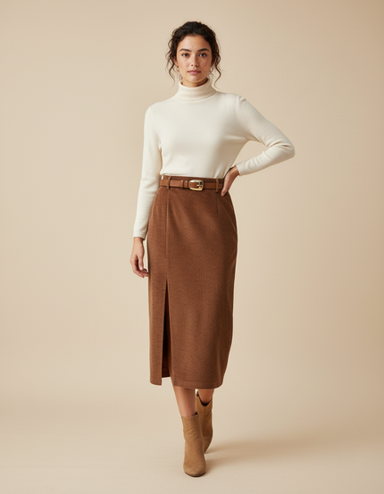 Jupe Crayon Velours Côtelé Fendue Chic