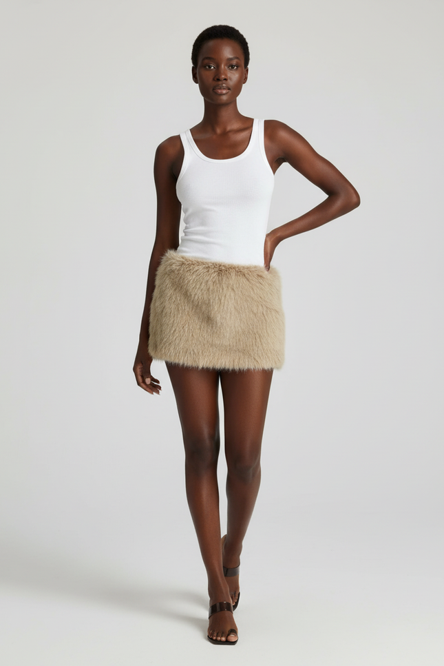 Jupe Crayon Fourrure Beige Chic