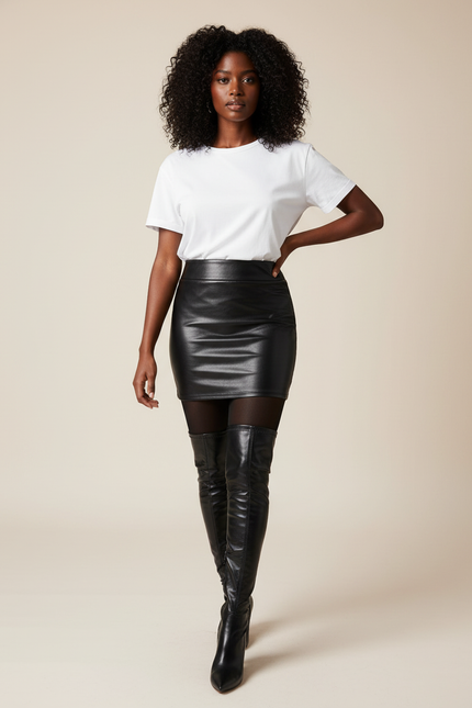 Jupe Crayon Noire Brillante Chic
