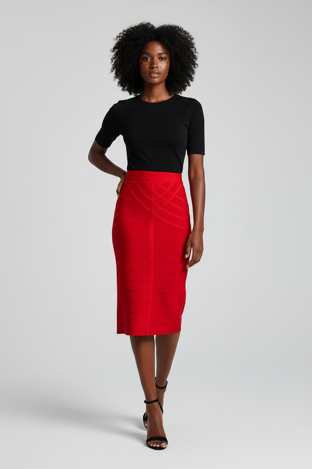 Jupe Crayon Rouge Bandeau Élégante