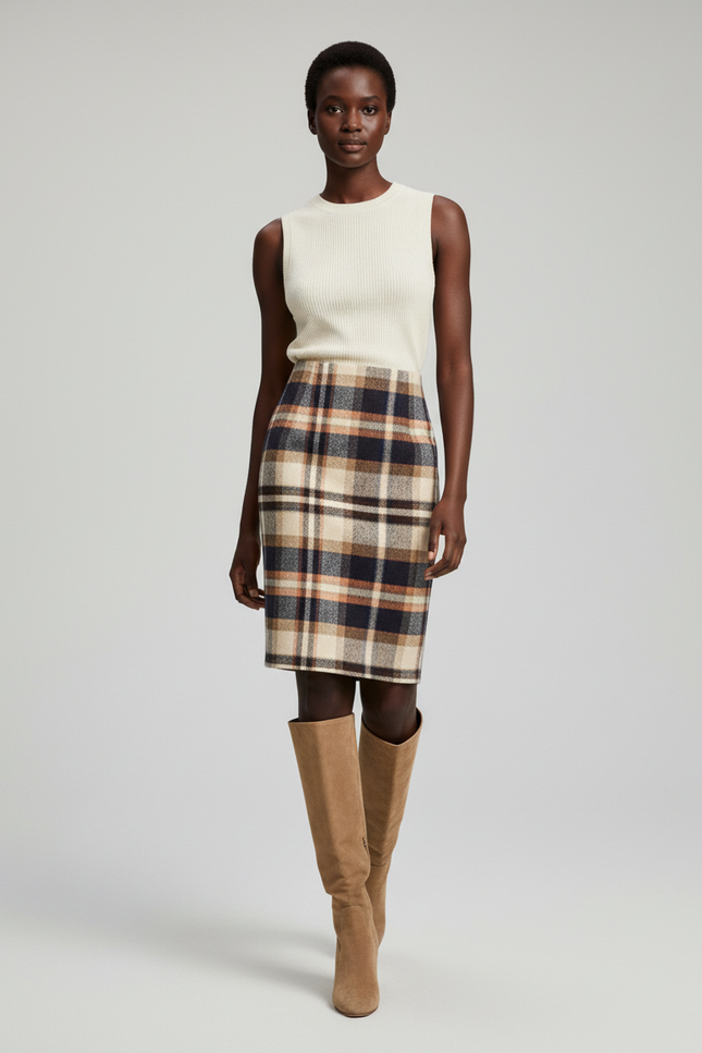 Jupe Crayon Taille Haute Carreaux
