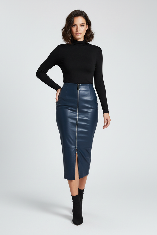 Jupe Crayon Similicuir Fendue Élégante