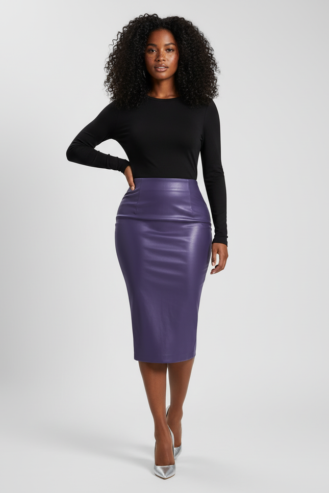 Jupe Crayon Violette Similicuir Élégante