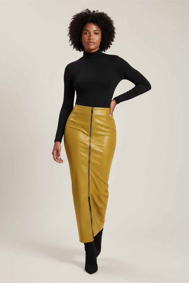 Jupe Crayon Ocre Similicuir Chic