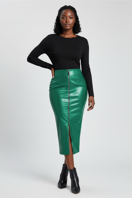 Jupe Crayon Verte Similicuir Chic