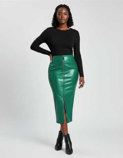 Jupe Crayon Verte Similicuir Chic