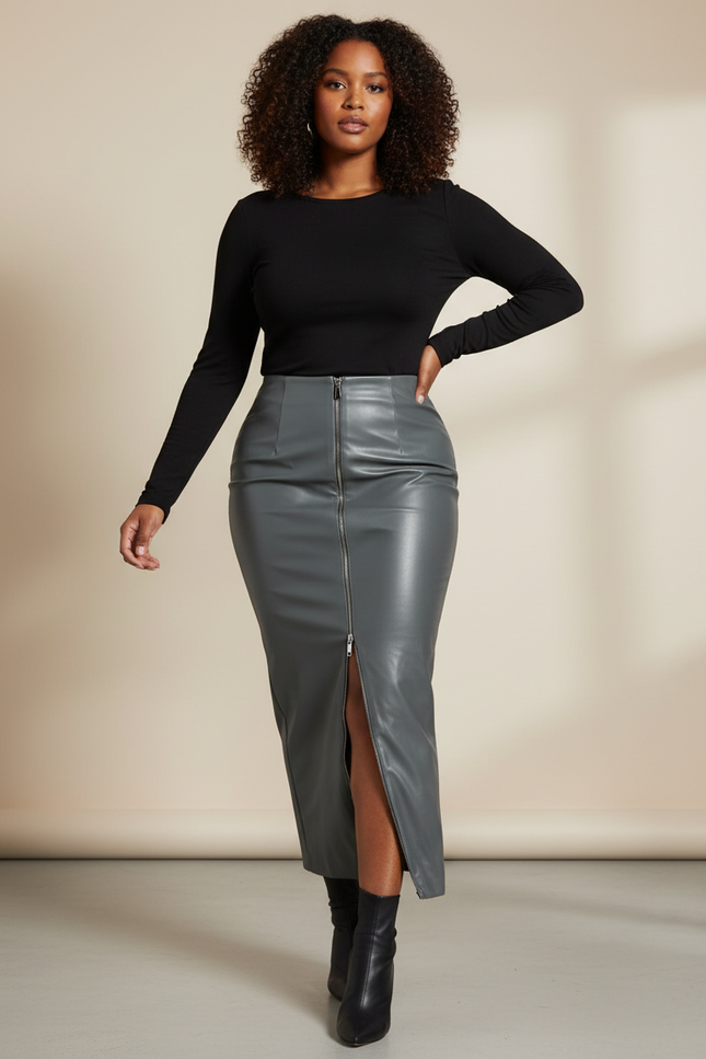 Jupe Crayon Similicuir Grise Élégante