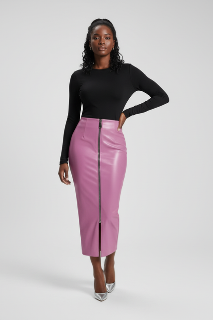 Jupe Crayon Lilas Similicuir Chic