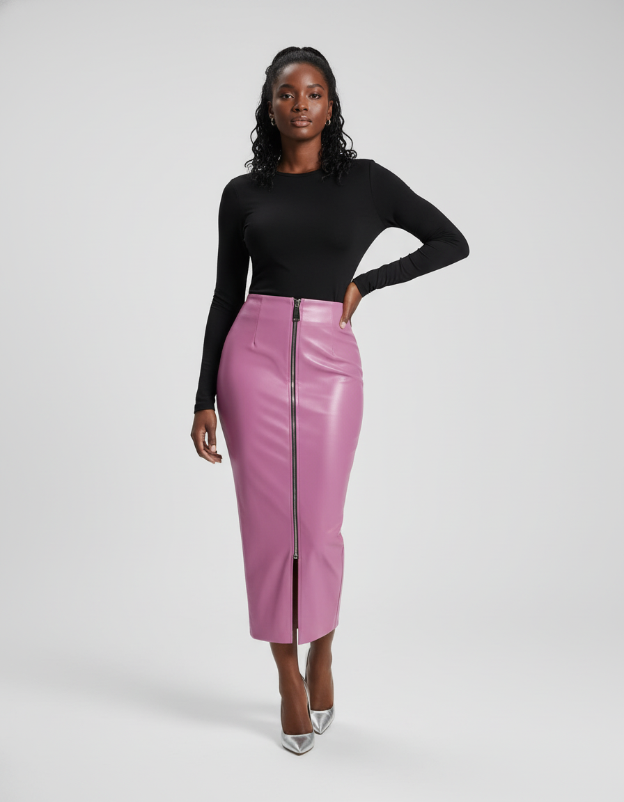 Jupe Crayon Lilas Similicuir Chic