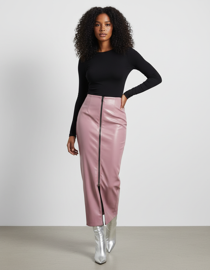 Jupe Crayon Rose Simili Cuir Chic