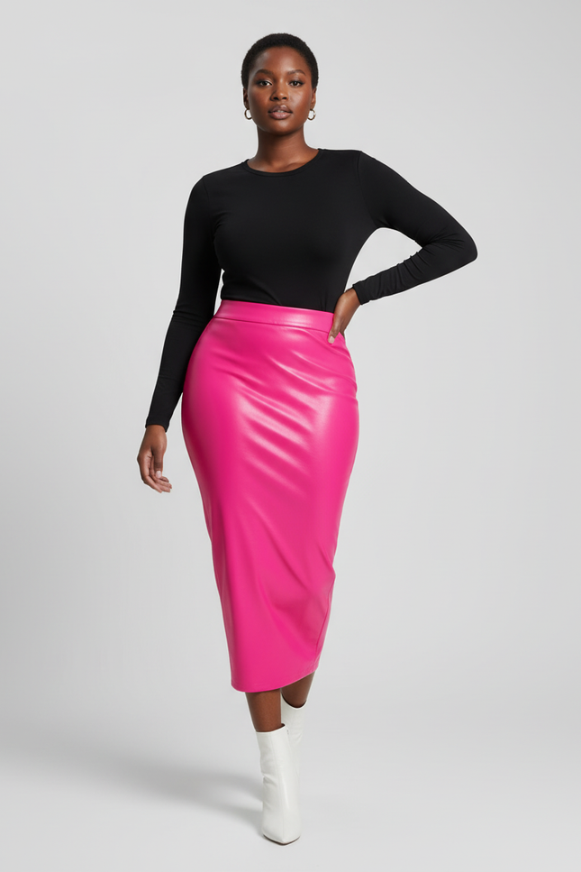 Jupe Crayon Rose Fuchsia Similicuir Chic