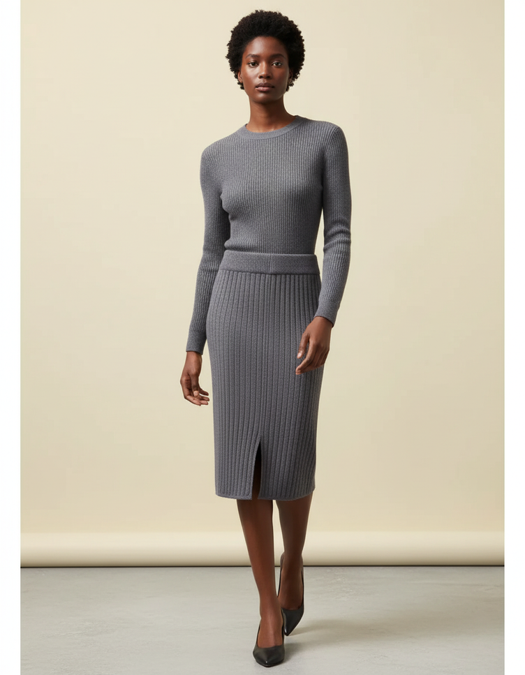 Jupe Crayon Grise Côtelée Élégante