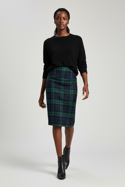 Jupe Crayon Laine Carreaux Élégante