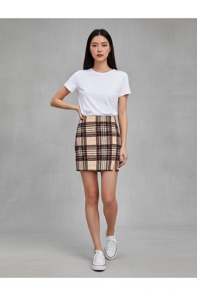 Jupe Crayon À Carreaux Mini Chic