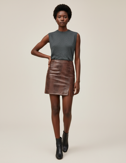 Jupe Crayon Marron Imprimé Crocodile Chic