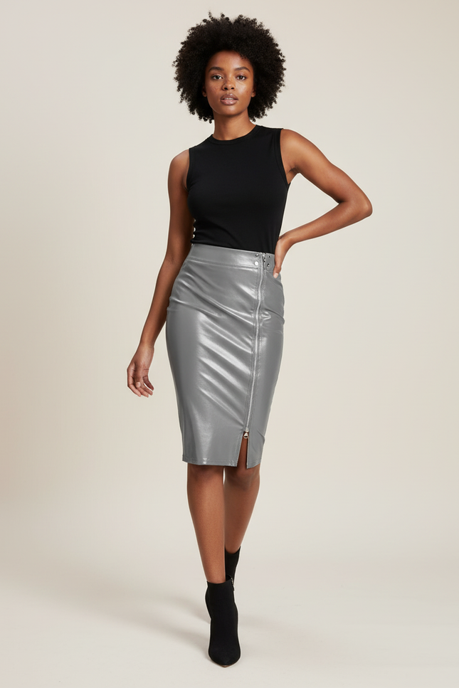 Jupe Crayon Gris Brillant Élégante