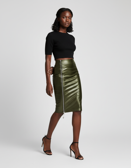 Jupe Crayon Vert Olive Brillante Élégante