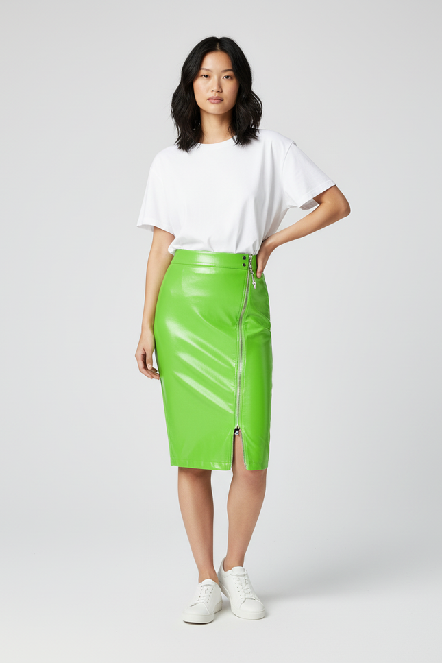 Jupe Crayon Vert Fluo Brillant Chic