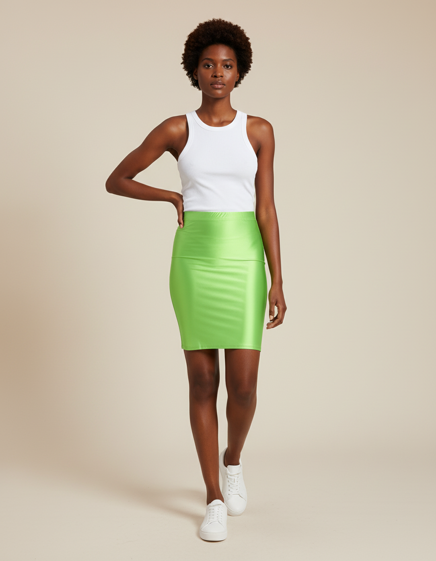 Jupe Crayon Vert Néon Brillante Chic