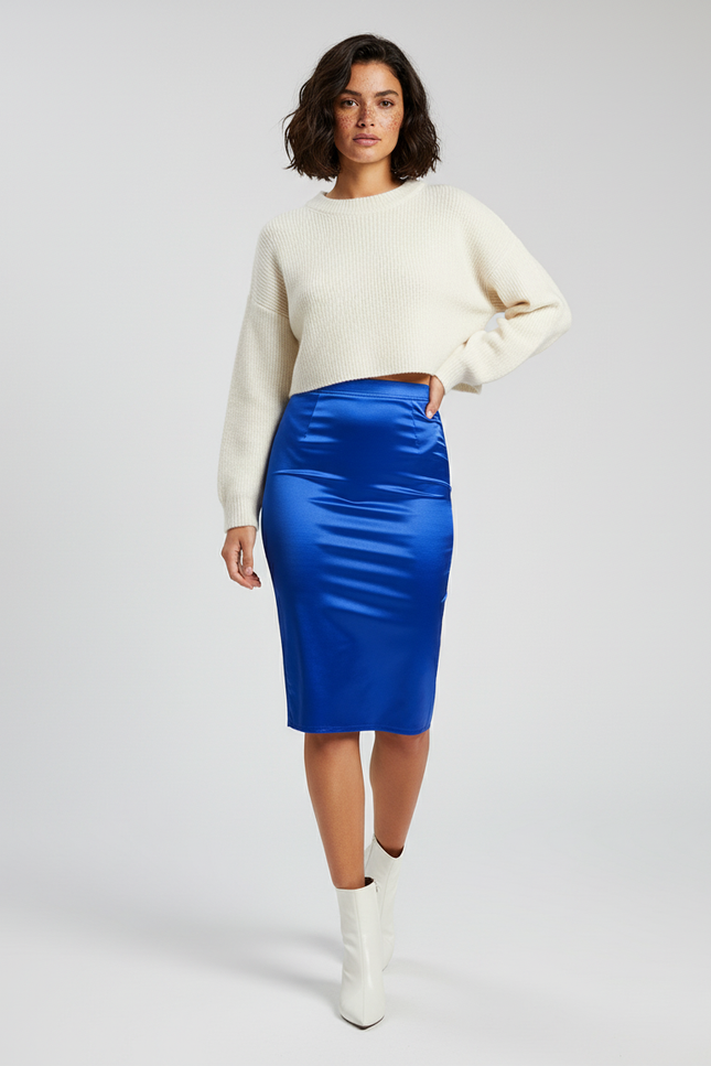 Jupe Crayon Bleue Satinée Chic