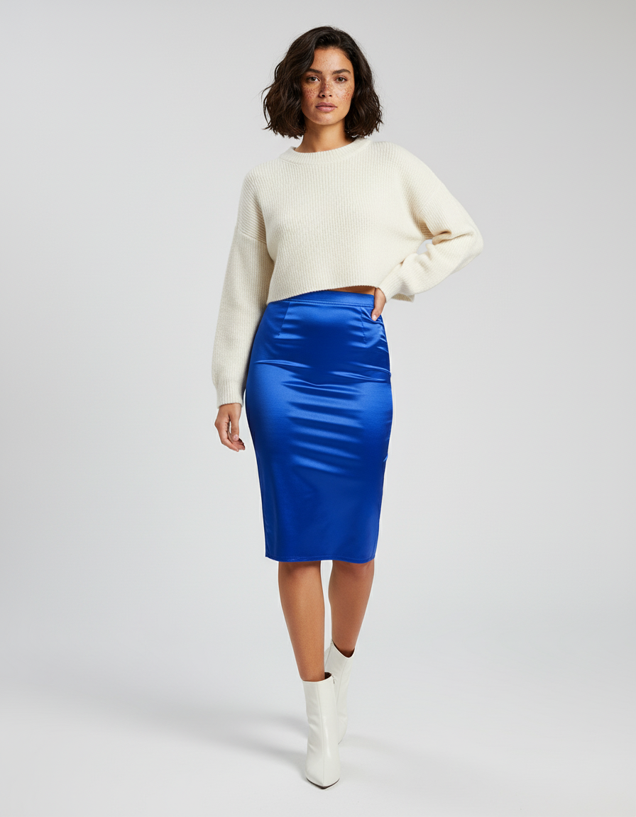 Jupe Crayon Bleue Satinée Chic