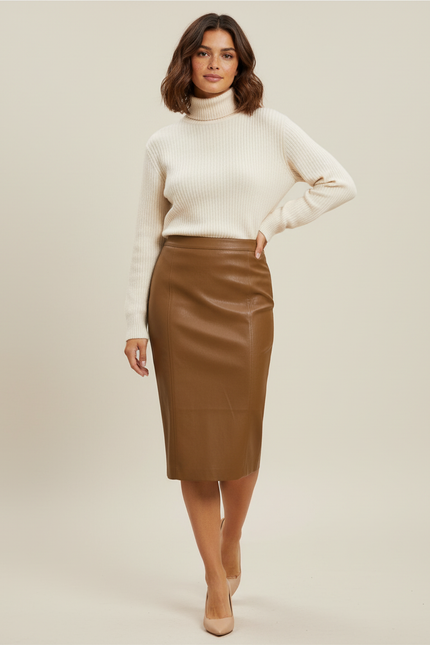 Jupe Crayon Marron Similicuir Chic