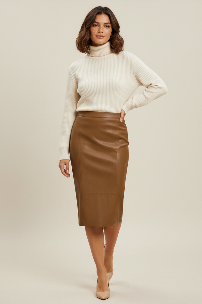 Jupe Crayon Marron Similicuir Chic