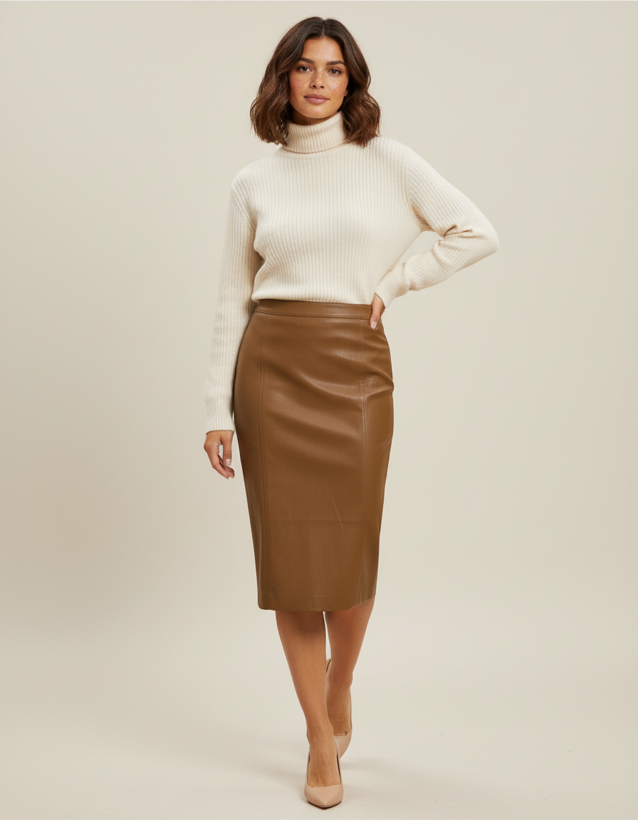 Jupe Crayon Marron Similicuir Chic