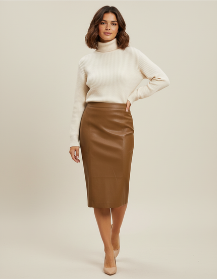 Jupe Crayon Marron Similicuir Chic