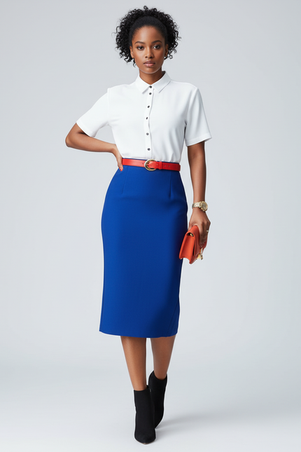 Jupe Crayon Bleue Midi Chic
