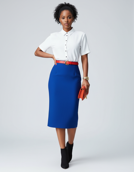 Jupe Crayon Bleue Midi Chic