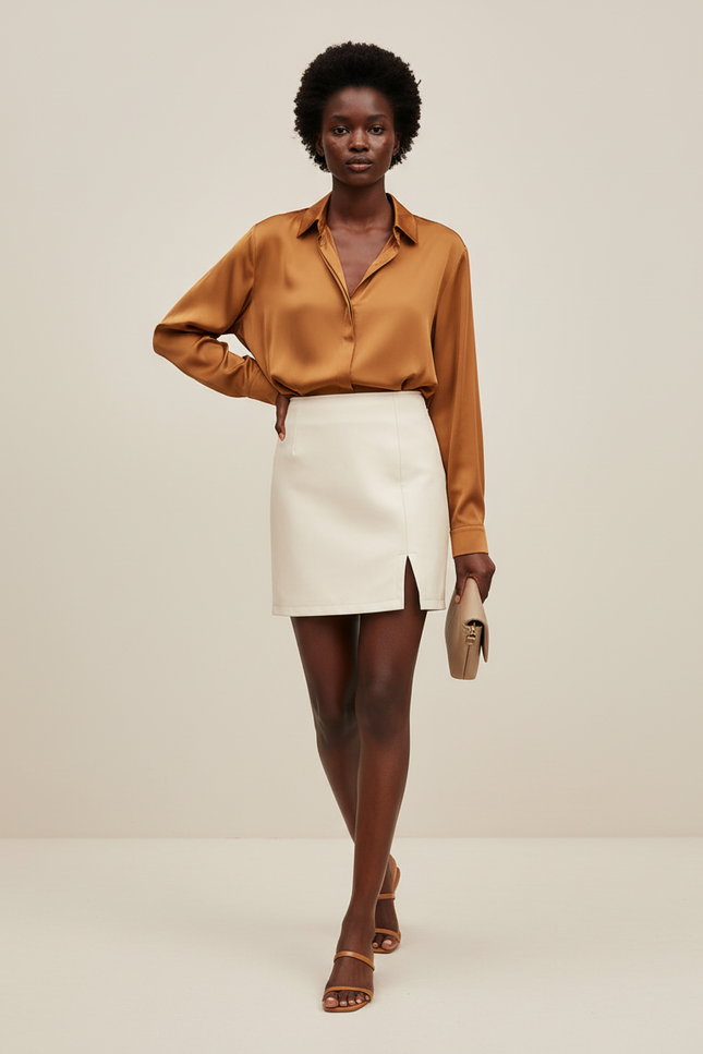 Jupe Crayon Blanche Similicuir Fendue Chic