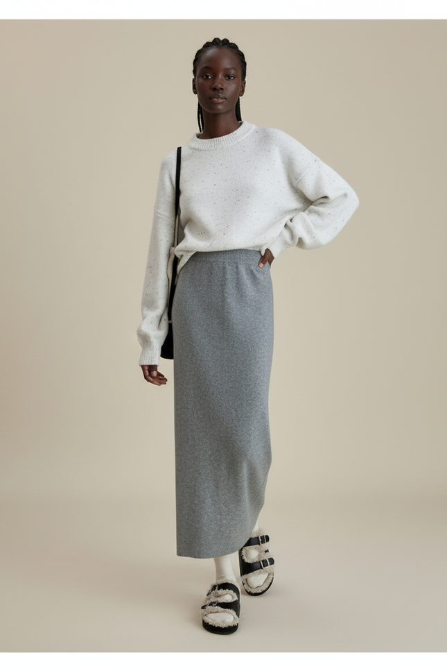 Jupe Crayon Grise En Maille Décontractée