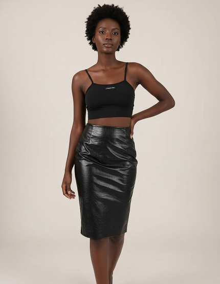 Jupe Crayon Noire Similicuir Chic
