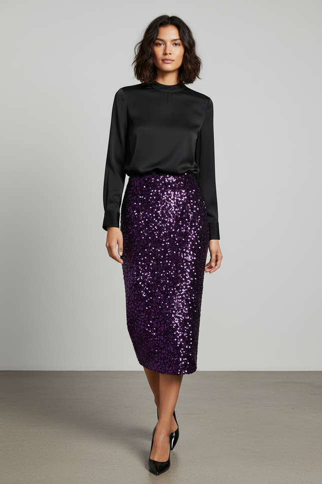 Jupe Crayon Violette À Paillettes Élégante