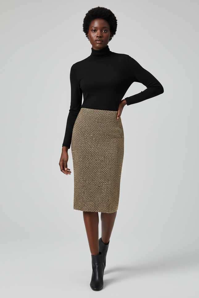 Jupe Crayon Tweed Dorée Chic