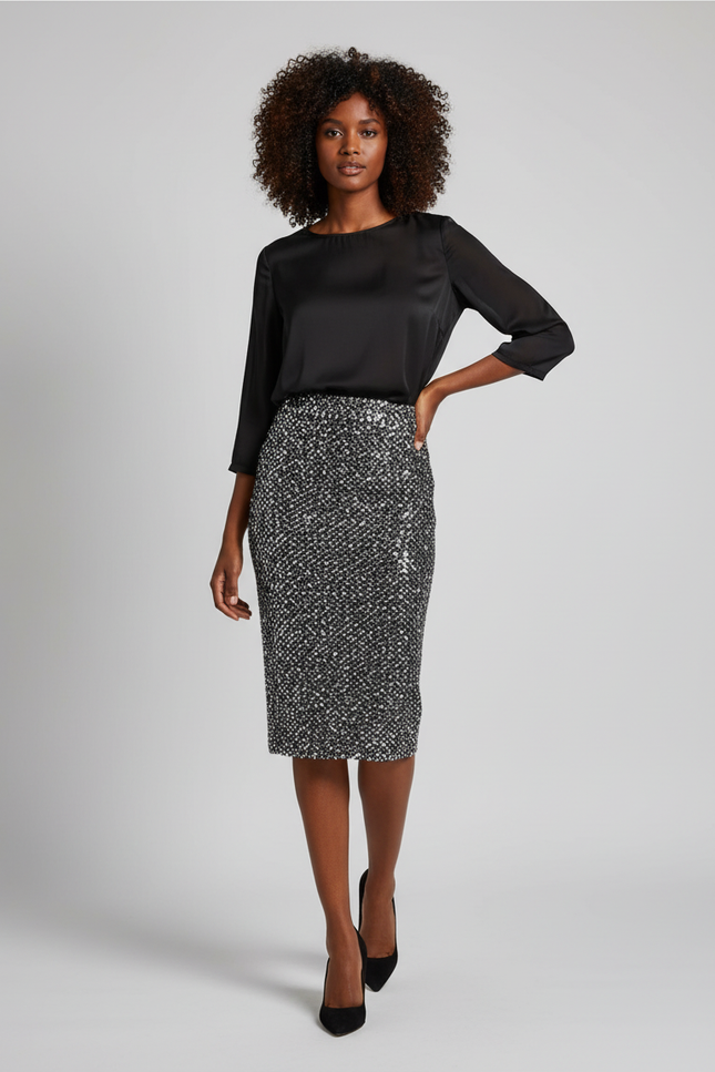 Jupe Crayon Noir Et Blanc Pailletée Chic