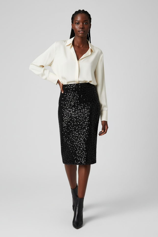 Jupe Crayon Noire Pailletée Chic