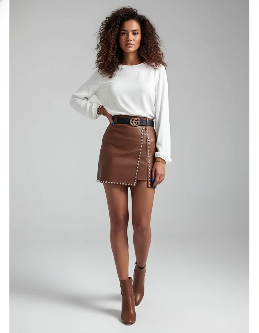 Jupe Crayon Similicuir Clous Chic