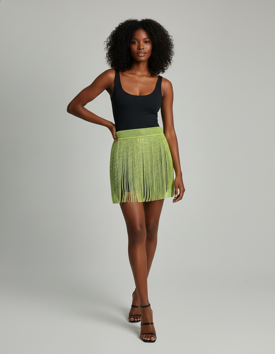 Jupe Crayon Néon Franges Scintillantes Chic